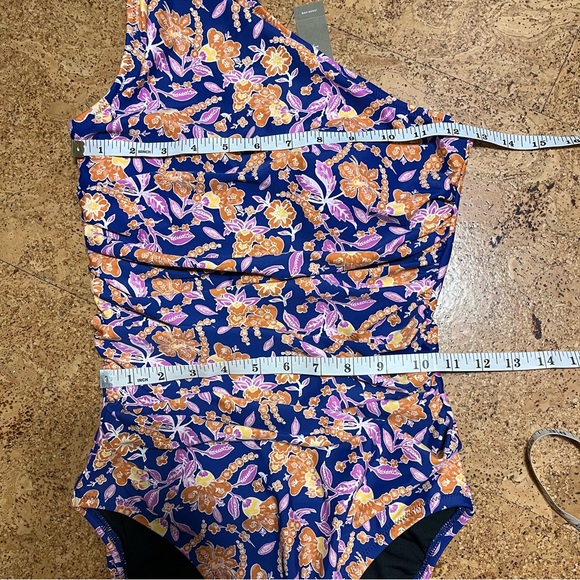 J Crew Ruched One Shoulder One Piece Floral Block Print Swimsuit NWT Sz 0 - Picture 15 of 16